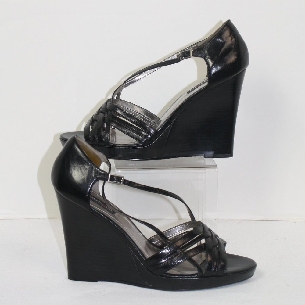 Black Strappy Platform Wedge Heel Sandal